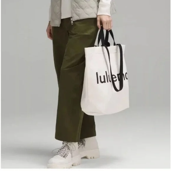 Lululemon Double Handle Canvas Tote - natural black NWT - Picture 6 of 6